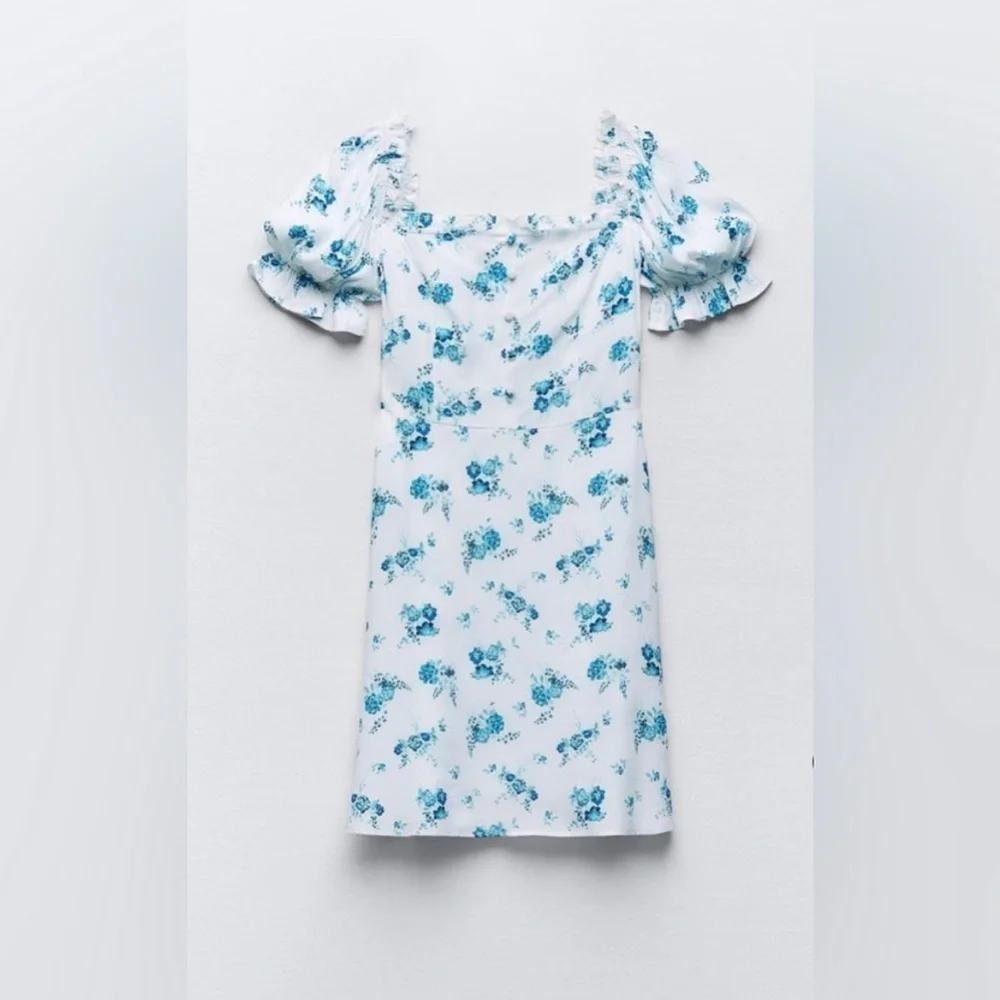 Zara Short Floral Print Dress Blue and White size S - Picture 7 of 8